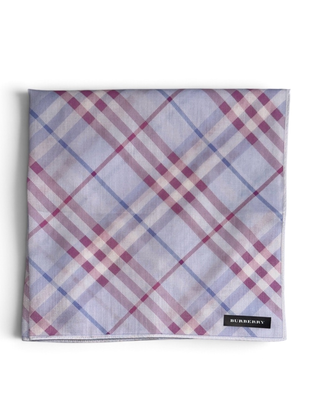 Burberry Plaid Cotton Twill Neckerchief Lavender Blue 19.5”